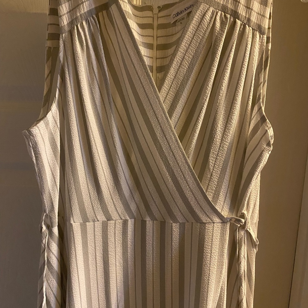 Calvin Klein Gray and White Striped Dress